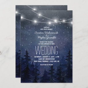 Rustic Night Sky Forest Wedding   String Lights Invitation
