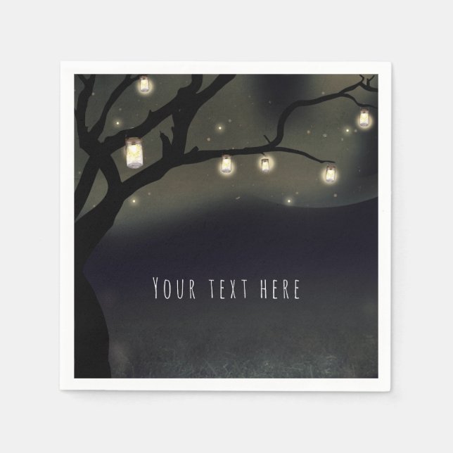 Rustic Night Tree & Mason Jar Lights Wedding Napkin (Front)