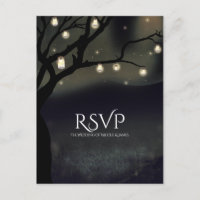 Rustic Night Tree & Mason Jar Lights Wedding RSVP