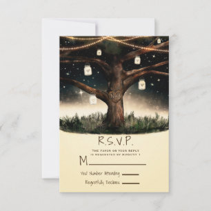 Rustic Night Tree with Lights & Jars Wedding RSVP Card