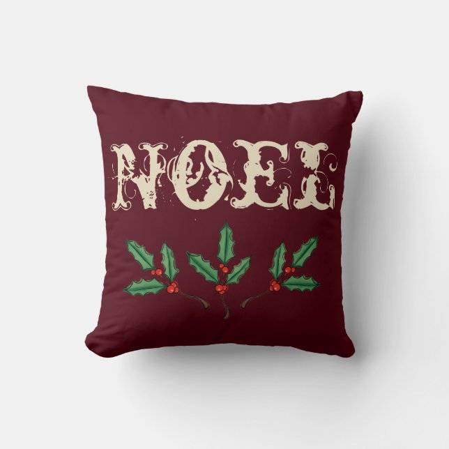 Rustic Noel Christmas Throw Pillow  (Front)