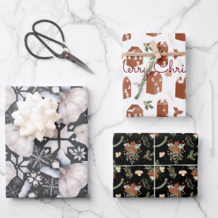 Rustic Nordic Fairies Pine Houses Folk Art Wrapping Paper Sheet