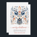 Rustic Nordic Reindeer Christmas Foliage Holiday Card<br><div class="desc">Rustic Nordic Scandi style Christmas card,  featuring a decorated reindeer surrounded by foliage in hues of blue and rust. Merry Christmas in script typography. Add your own verse and names. Available in print,  as a digital download,  or both!</div>