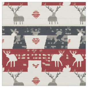 Rustic Nordic Reindeer & Snowflake Knit Pattern Fabric