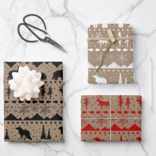 Rustic Nordic Sweater Winter Animals Mixed Colours Wrapping Paper Sheet