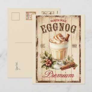 Rustic North Pole Eggnog Wood background Holiday Postcard