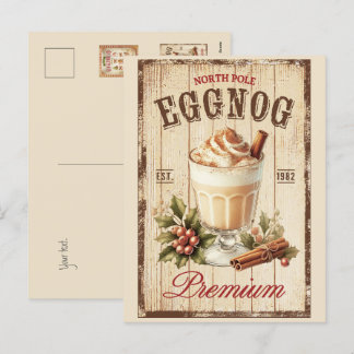 Rustic North Pole Eggnog Wood background Holiday Postcard