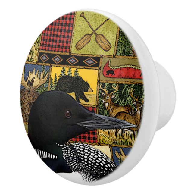 Rustic North Woods Wilderness Loon Ceramic Knob (Right)