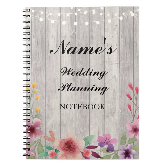 Rustic Notebook Wedding Planning wood floral Notes (Front)