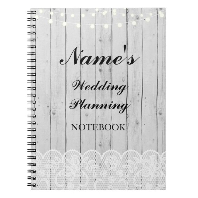 Rustic Notebook Wedding Planning wood lace Notes (Front)