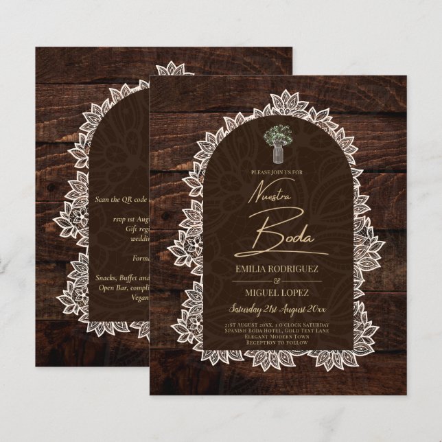 Rustic NUESTRA BODA Backyard Woodland Wood Lace (Front/Back)