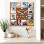 Rustic Oak Barn Wood Farmhouse 12 Photo Collage<br><div class="desc">Rustic Oak Barn Wood Farmhouse 12 Photo Collage Square Wall Clock. Large beautiful rustic white barn vintage wood personalised family name year established wall decor clock. The perfect country wooden plank look for any home or kitchen.</div>