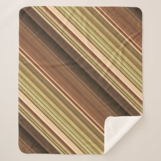 Rustic Oak Brown and Green Stripe Sherpa Blanket