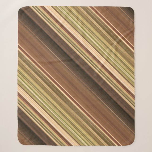 Rustic Oak Brown and Green Stripe Sherpa Blanket (Front)