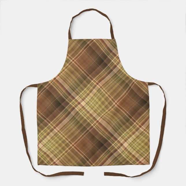 Rustic Oak Brown and Olive Plaid Apron (Front)