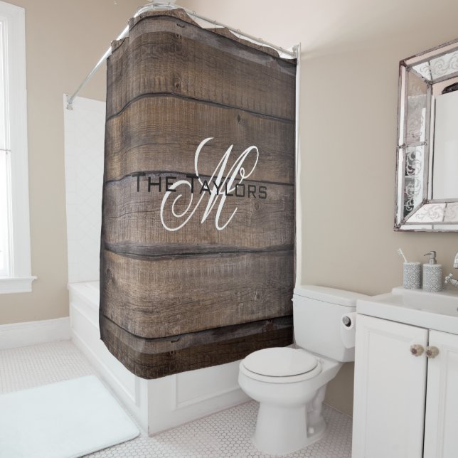 Rustic Oak Family Name Barn Farmhouse  Shower Curt Curtain (In Situ)