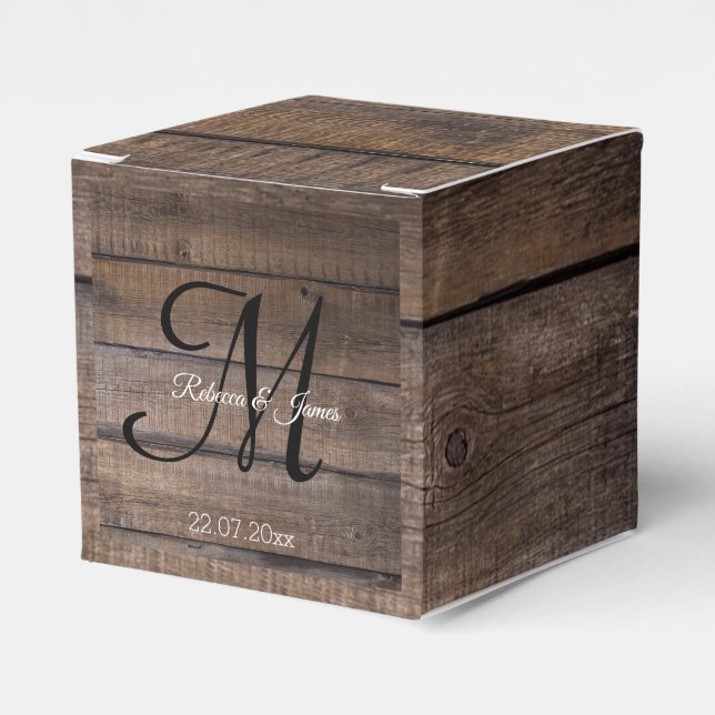 Rustic Oak Monogram Script Wedding Thank You Favour Box (Front Side)