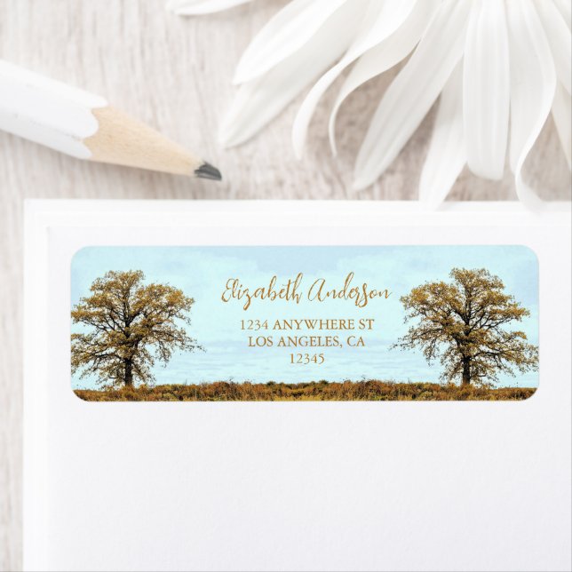 Rustic Oak Tree Autumn Wedding Return Address (Insitu)