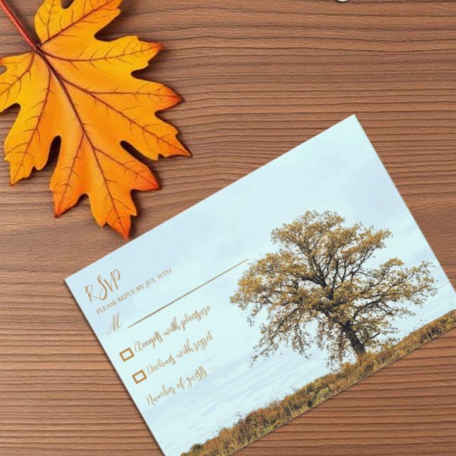 Rustic Oak Tree Autumn Wedding RSVP Card (Creator Uploaded)