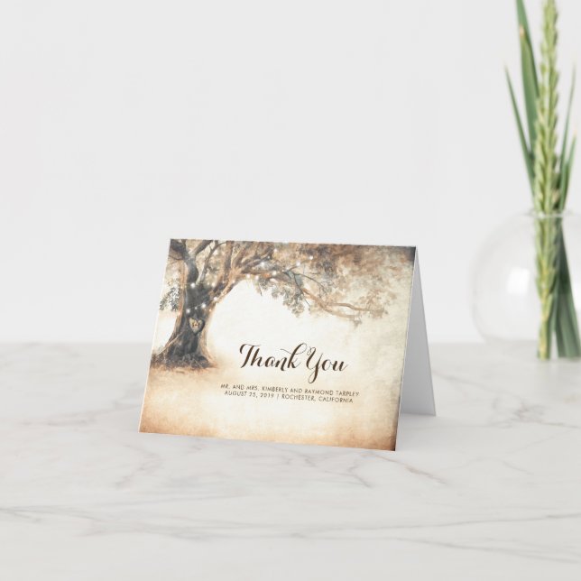 Rustic Oak Tree Wedding Thank You Card (Front)