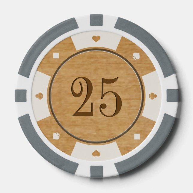 Rustic Oak Wood Casino Style Poker Chips (Front)
