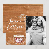 Rustic Oak Wood & Heart Stump Photo Save the Date