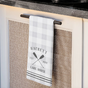 Rustic Oars Plaid Personalised Lake House Tea Towel