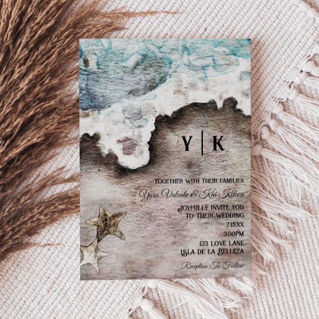 Rustic Ocean | Beach Destination Monogram Wedding Invitation (Creator Uploaded)