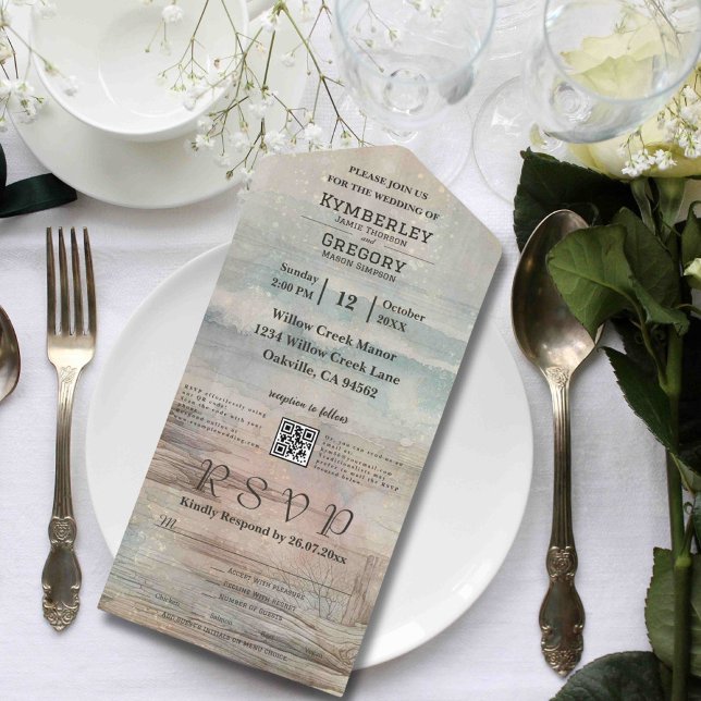 Rustic Ocean Beach Themed QR Code Minimalist All In One Invitation (Creator Uploaded)