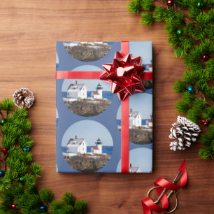 Rustic Ocean Lighthouse Christmas Wrapping Paper