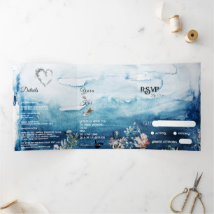 Rustic Ocean Tri-Fold Wedding Invitation