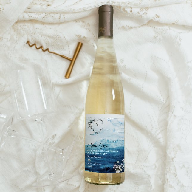 Rustic Ocean Wedding Thank You Wine Label (Creator Uploaded)