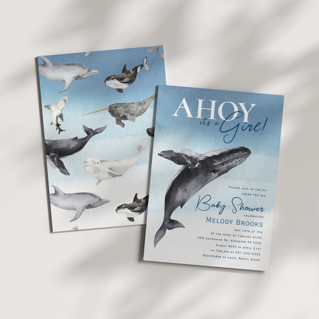 Rustic Ocean Whale Ahoy It's A Girl Baby Shower Invitation (Creator Uploaded)