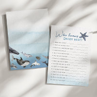 Rustic Ocean Who Knows Daddy Baby Shower Game Card