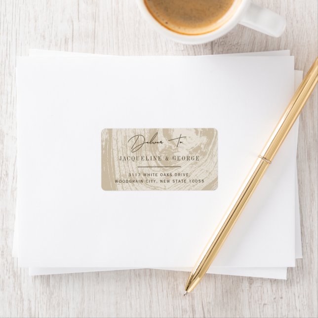 Rustic Ochre Brown Wood Grain Fall Wedding Address Label (Insitu)