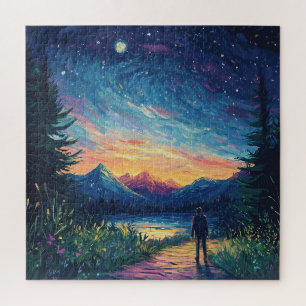 Rustic Office Decor Forest Lake Landscape Jigsaw Puzzle
