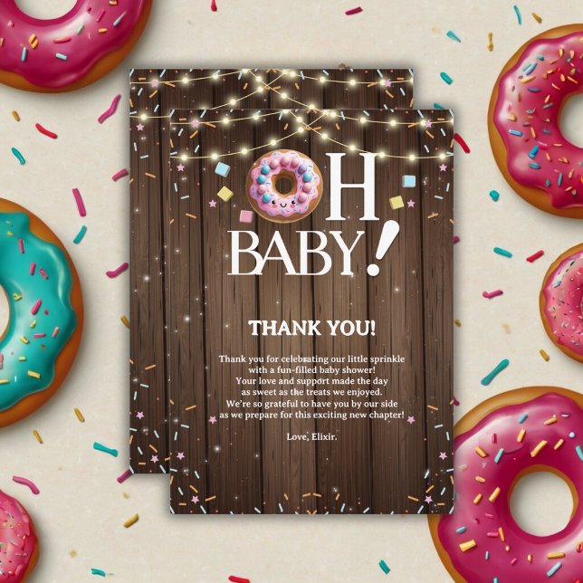 Rustic Oh Baby Doughnut & Sprinkle Kawaii Baby Sho Thank You Card (Creator Uploaded)