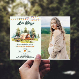 Rustic Oh Boy Camping Baby Shower Party Photo Invitation