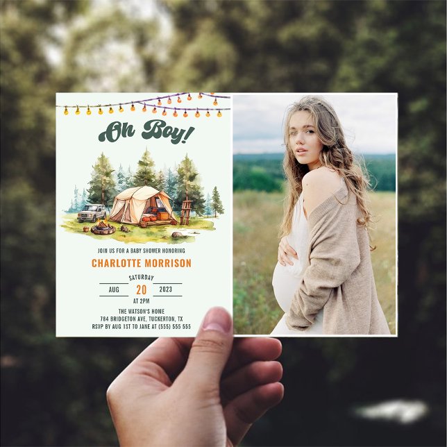 Rustic Oh Boy Camping Baby Shower Party Photo  Invitation (Creator Uploaded)