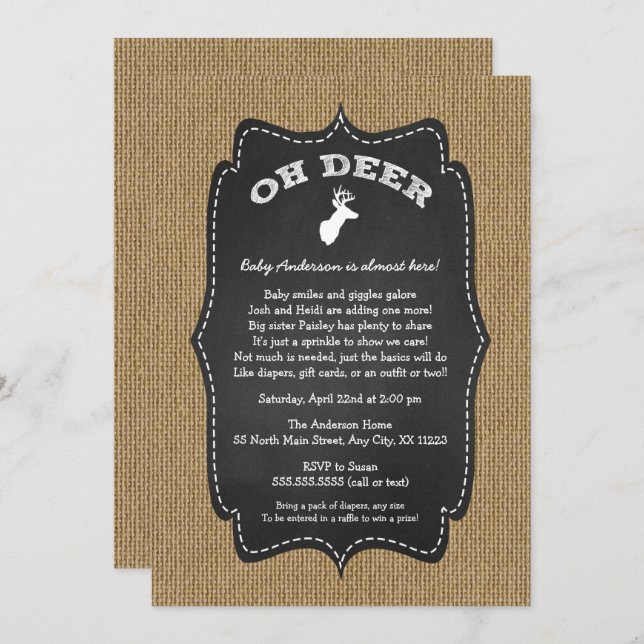 Rustic Oh Deer Buck Baby Sprinkle Invitation (Front/Back)