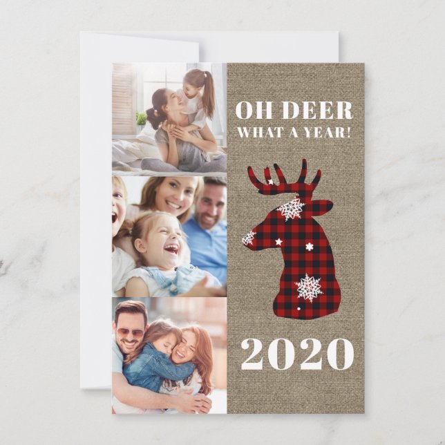 Rustic Oh Deer Plaid Snowflakes Photo Collage Holiday Card (Front)