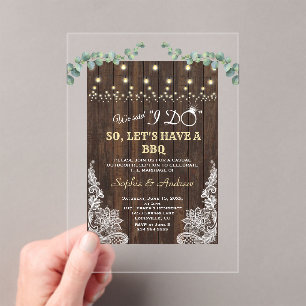 Rustic Old Barn Lace Eucalyptus I Do BBQ After Acrylic Invitations