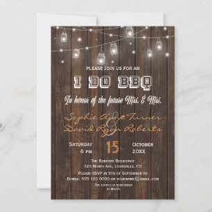 Rustic Old Barn Mason Jar String Lights I DO BBQ Invitation