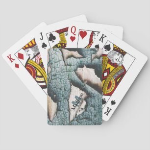 Rustic old blue green paint wood Custom Monogram Playing Cards