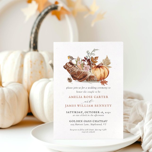 Rustic Old Boots Fall Pumpkin Farm Boho Wedding Invitation (Rustic Old Boots Fall Pumpkin Farm Boho Wedding Invitation)