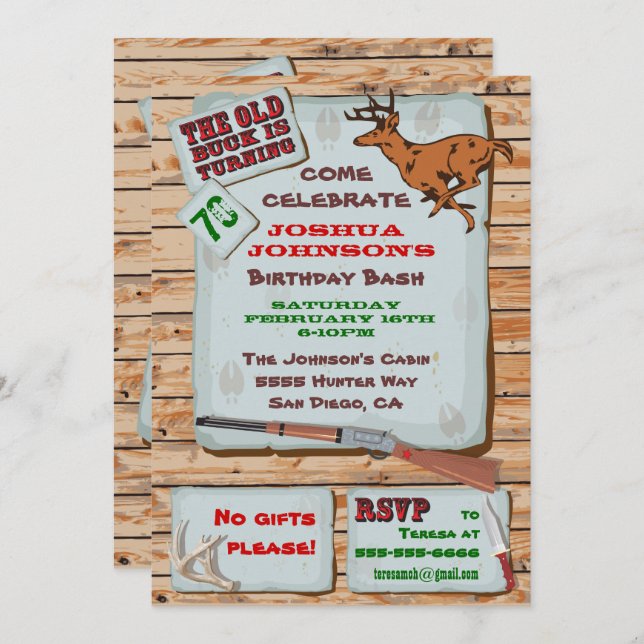 Rustic Old Buck Deer Hunting Birthday Party Invitation (Front/Back)