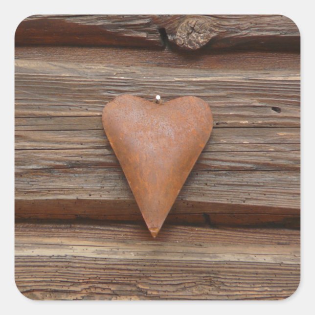 Rustic Old Heart on Log Cabin Wood Square Sticker (Front)