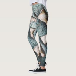 Rustic old light blue green peeling paint leggings