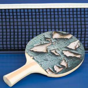Rustic old light blue green peeling paint ping pong paddle