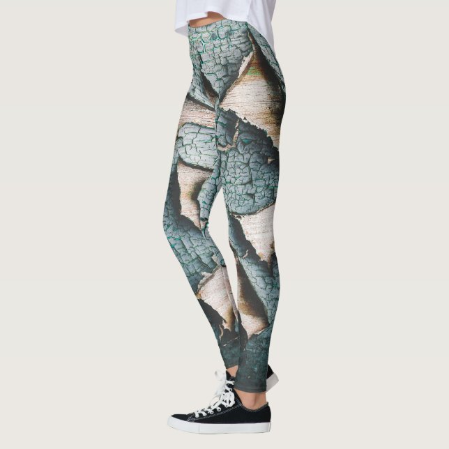 Rustic old light blue green peeling paint wood leggings (Left)